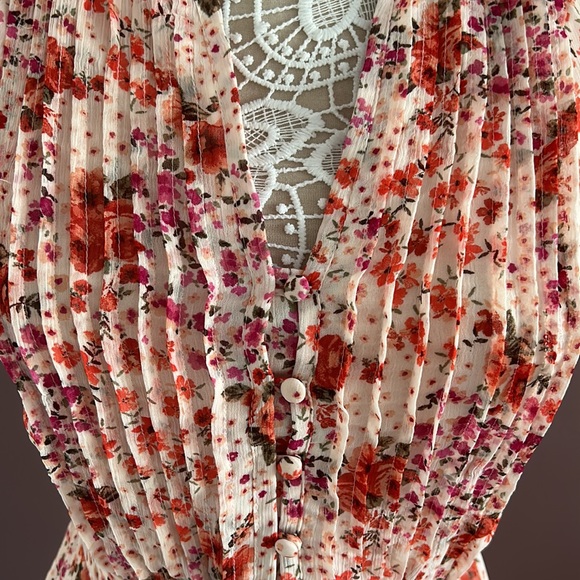 CHAUS Floral Pleat Dress in Pink and Orange - Picture 6 of 8